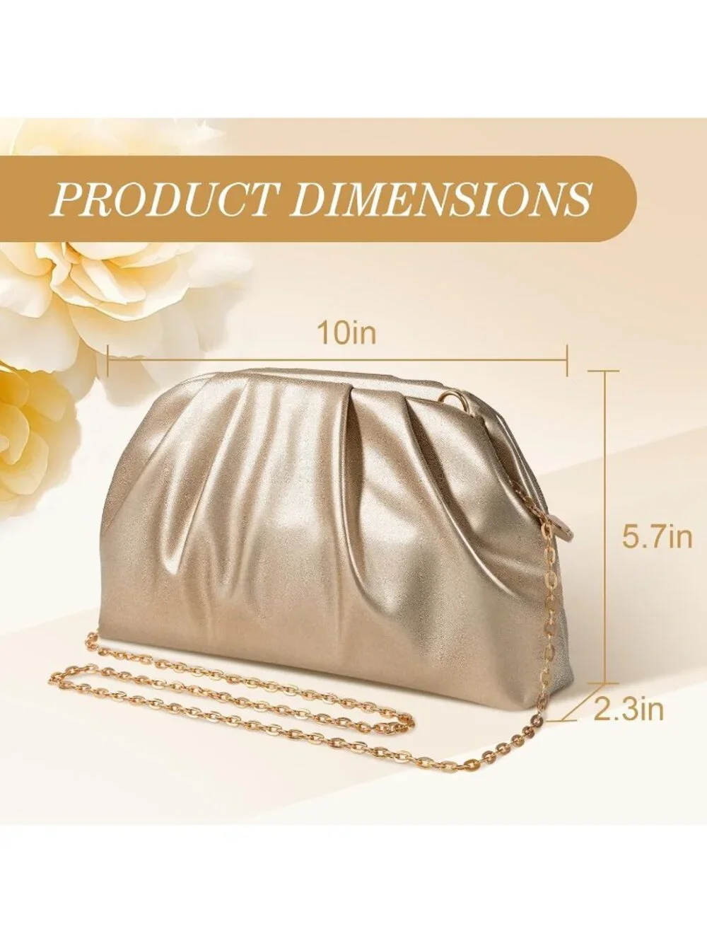 Women's Champagne Gold Soft Pleated Pu Clutch Purse Elegant Evening Wedding Bag